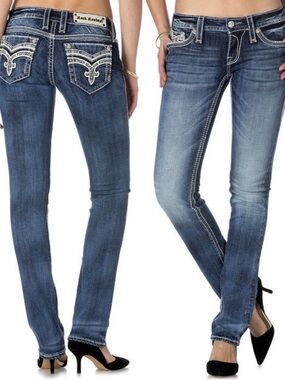 Rock Revival Minh Straight Leg Embellished W/Crystal’s & Leather Detail Jeans ❤️